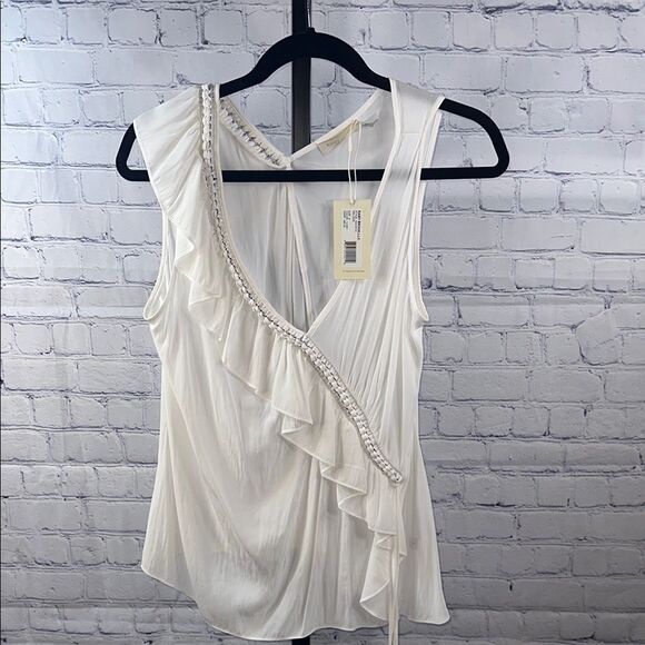 👗 Ramy Brook Melodie Ruffle Trim Top – Ivory, Size Small - Picture 1 of 4